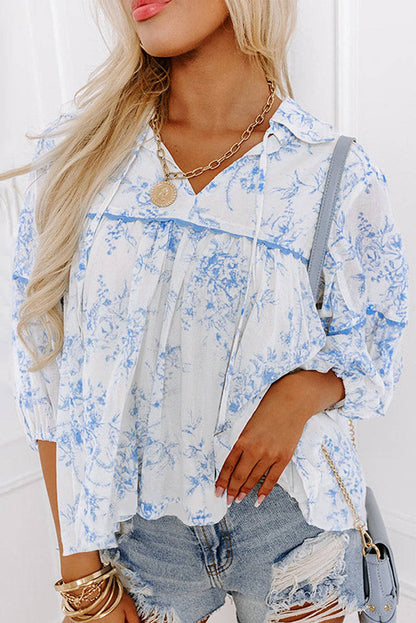 Blue Floral Blouse 𐙚